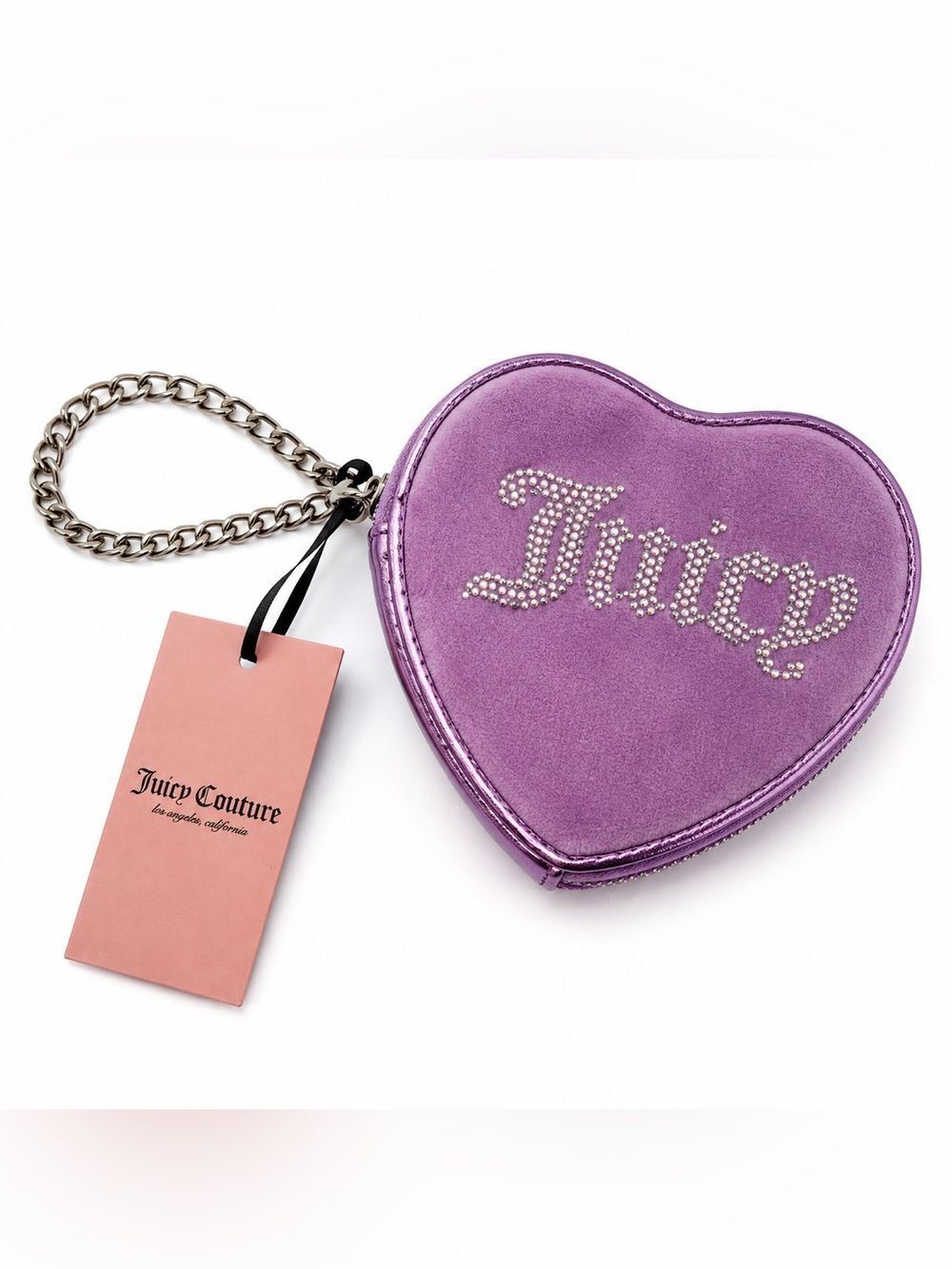 Juicy Couture Purple Tulle Heart Wristlet Y2K Zip Around Mini Bag